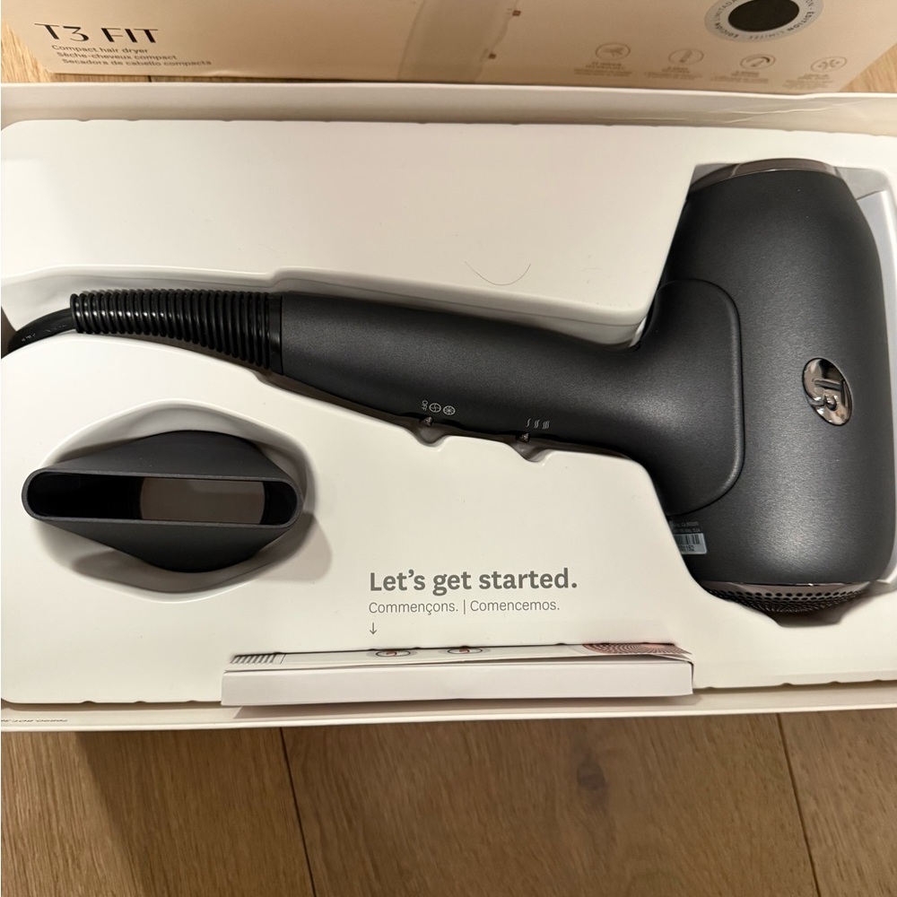 T3 Matte Black Travel Hair Dryer with Nozzle